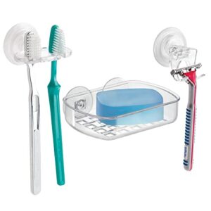 iDesign BPA-Free Plastic Bathroom Suction Toothbrush Holder - 2.75" x 2.25" x 2", Clear