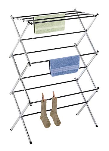 Whitmor 11-Bar Folding Clothes Top Shelf-Indoor and Outdoor-Chrome Drying Rack, 9 Hanging