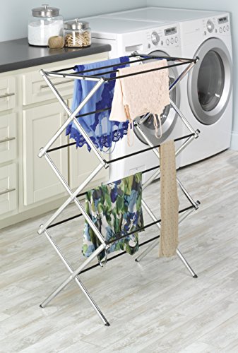 Whitmor 11-Bar Folding Clothes Top Shelf-Indoor and Outdoor-Chrome Drying Rack, 9 Hanging
