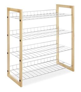 whitmor 4 tier storage organizer-natural wood and chrome closet shelf