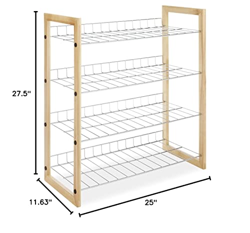 Whitmor 4 Tier Storage Organizer-Natural Wood and Chrome Closet Shelf