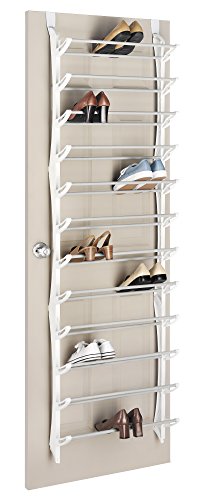 Whitmor Over the Door Shoe Rack, Fold-up Non-slip Bars, 36 Pair, White