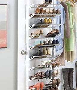 Whitmor Over the Door Shoe Rack, Fold-up Non-slip Bars, 36 Pair, White