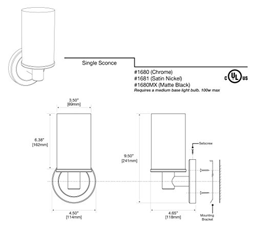 Gatco 1680 Latitude II Single Sconce, Chrome