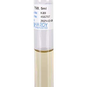 Tryptic Soy Broth (TSB), a General Growth Medium for Microorganisms, 5ml Fill, 16x100mm Tube, Optically Clear, Shatter Resistant, Polycarbonate Tube, Order by The Package of 20, by Hardy Diagnostics