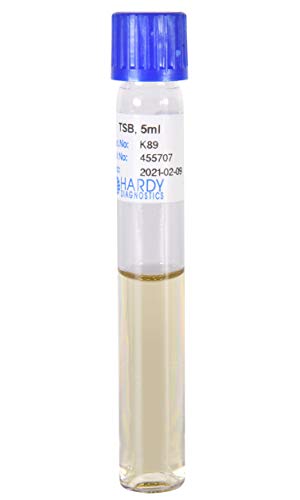 Tryptic Soy Broth (TSB), a General Growth Medium for Microorganisms, 5ml Fill, 16x100mm Tube, Optically Clear, Shatter Resistant, Polycarbonate Tube, Order by The Package of 20, by Hardy Diagnostics