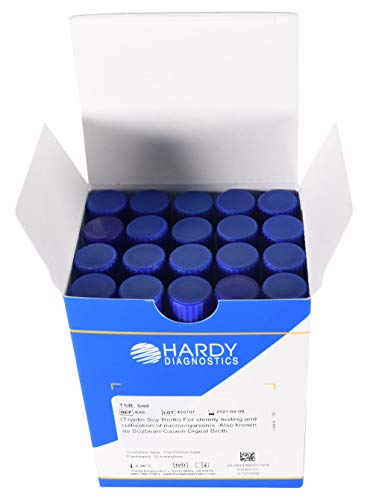 Tryptic Soy Broth (TSB), a General Growth Medium for Microorganisms, 5ml Fill, 16x100mm Tube, Optically Clear, Shatter Resistant, Polycarbonate Tube, Order by The Package of 20, by Hardy Diagnostics