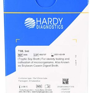 Tryptic Soy Broth (TSB), a General Growth Medium for Microorganisms, 5ml Fill, 16x100mm Tube, Optically Clear, Shatter Resistant, Polycarbonate Tube, Order by The Package of 20, by Hardy Diagnostics