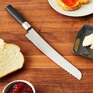 Kai Wasabi Bread Knife 9”, Wide Serrations are Gentle on Bread, Comfortable Handle Offers Secure Grip in Wet Conditions, Serrated Kitchen Knife