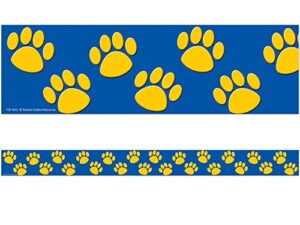 teacher created resources blue with gold paw prints border trim (4643)