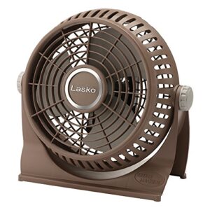 lasko 505 small desk fan with10-inch pivoting head, portable electric plug-in table fan creates a quiet personal cooling breeze, ideal for travel, bedroom, dorm, and office – bronze