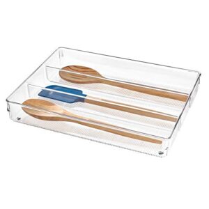 idesign linus plastic kitchen drawer utensil organizer, divided storage container for silverware, spatulas, gadgets, 3.8″ x 10.5″ x 2″ – clear