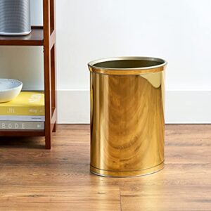 Kraftware Polished Brass Designer 14” Oval Wastebasket for Home & Office (76074)