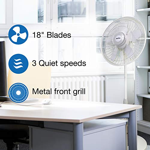 Air King 9119 18-Inch 3-Speed Commercial Grade Adjustable Oscillating Pedestal Fan, 1/20-Horsepower, White