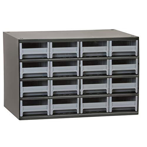 Akro-Mils 19416 Steel Parts Craft Storage Cabinet Hardware Organizer (17-Inch W x 11-Inch D x 11-Inch H), 16-Drawer, Gray Cabinet/Gray Drawers