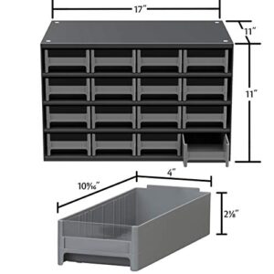 Akro-Mils 19416 Steel Parts Craft Storage Cabinet Hardware Organizer (17-Inch W x 11-Inch D x 11-Inch H), 16-Drawer, Gray Cabinet/Gray Drawers