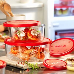 Bormioli Rocco Gelo 3pc Storage Glass Container Set with Red Lid, 11.62, 24.37, 44.62oz, Clear