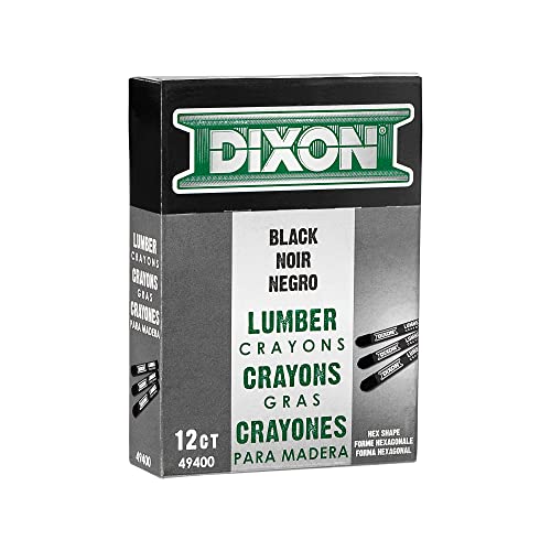 DIXON Industrial Lumber Marking Crayons, 4.5" x 1/2" Hex, Black, 12-Pack (49400)