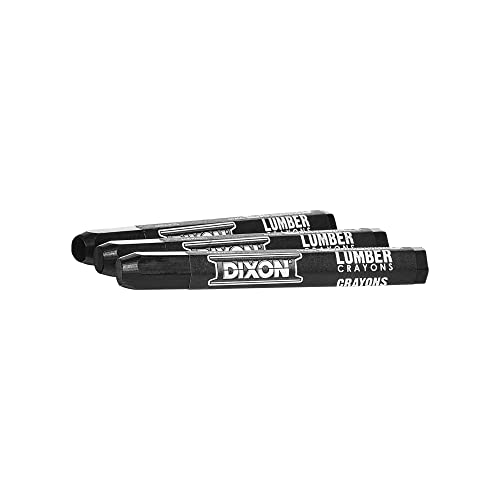 DIXON Industrial Lumber Marking Crayons, 4.5" x 1/2" Hex, Black, 12-Pack (49400)