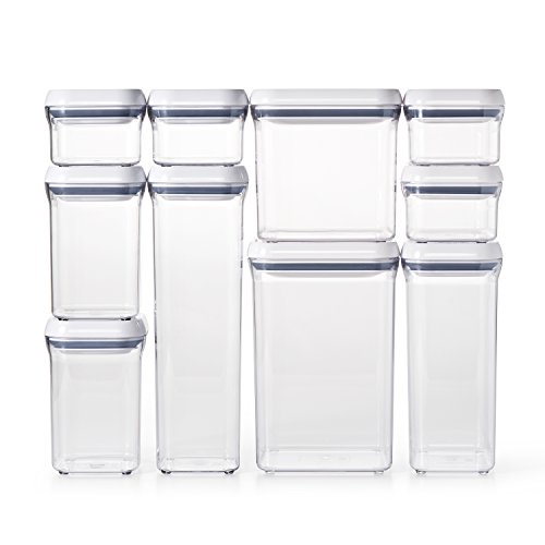 OXO Good Grips 10-Piece Airtight Food Storage POP Container Value Set, Standard Packaging,White,10 Piece