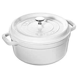 staub cast iron 4-qt round cocotte – white, made in france