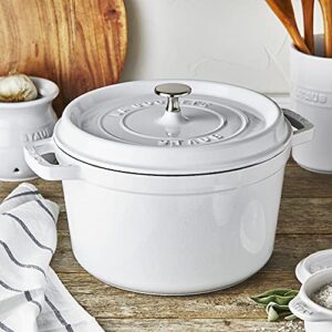 Staub Cast Iron 4-qt Round Cocotte - White, Made in France