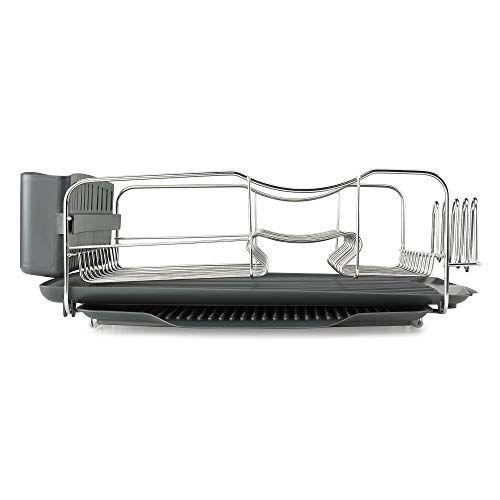 Polder KTH-615 Dish Rack & Tray 4 PC Combo– Advantage System Includes Rack, Drain Tray, Removable Drying Tray & Cutlery Holder – Stainless Steel & Plastic