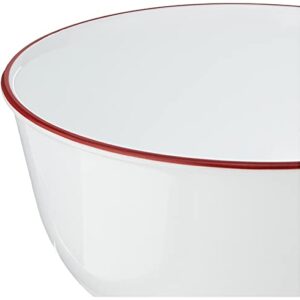 Corelle Vitrelle 28-Oz Bowl, Triple Layer Glass and Chip Resistant, Easy-to-Clean, Lightweight Round Bowl, Red Rim Band