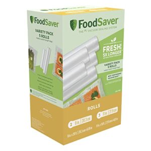 FoodSaver Vacuum Sealer Bags, Rolls for Custom Fit Airtight Food Storage and Sous Vide, 8" (2 Pack) and 11" (3 Pack) Multipack (Packaging May Vary)