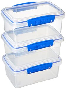 sistema klip it rectangular collection food storage container, 33.8 oz./1.0 l, clear/blue, 3 count
