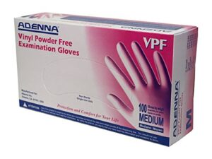 adenna vpf235 l vinyl powder free exam gloves (translucent, medium) box of 100,3.5 mi