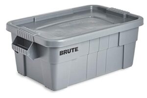 rubbermaid commercial products brute tote storage bin with lid, 14-gallon, gray, rugged/reusable boxes for moving/camping/garage/basement storage