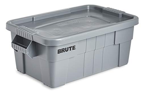 Rubbermaid Commercial Products BRUTE Tote Storage Bin with Lid, 14-Gallon, Gray, Rugged/Reusable Boxes for Moving/Camping/Garage/Basement Storage