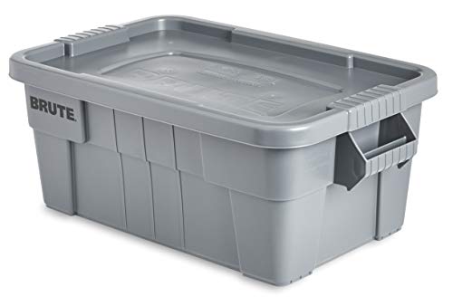 Rubbermaid Commercial Products BRUTE Tote Storage Bin with Lid, 14-Gallon, Gray, Rugged/Reusable Boxes for Moving/Camping/Garage/Basement Storage