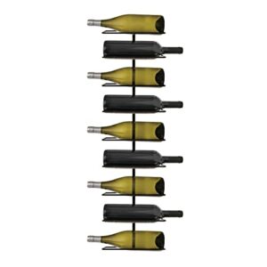 true align wall-mounted wine rack, black wrought iron, minimalist modern wine display, alcohol storage solution, holds nine standard wine bottles, 37.75″ x 9.75″