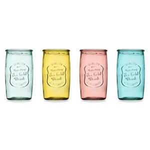 Glaver's Colored Glassware, Ice Cold Drinking Glasses Set of 4 – 20 Oz Vintage Drinking Glasses for Kitchen, Dining Table – Red, Yellow, Blue, and Green Glass Tumblers