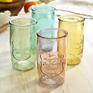 Glaver's Colored Glassware, Ice Cold Drinking Glasses Set of 4 – 20 Oz Vintage Drinking Glasses for Kitchen, Dining Table – Red, Yellow, Blue, and Green Glass Tumblers