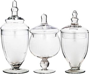apothecary jars with lids set of 3 – home essentials & beyond candy jars for candy buffet, glass décor, laundry room, potpourri, and bathroom