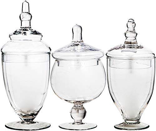 Apothecary Jars with Lids Set of 3 - Home Essentials & Beyond Candy Jars for Candy Buffet, Glass décor, Laundry Room, Potpourri, and Bathroom