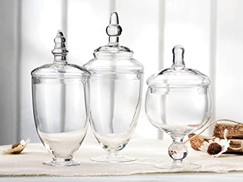 Apothecary Jars with Lids Set of 3 - Home Essentials & Beyond Candy Jars for Candy Buffet, Glass décor, Laundry Room, Potpourri, and Bathroom