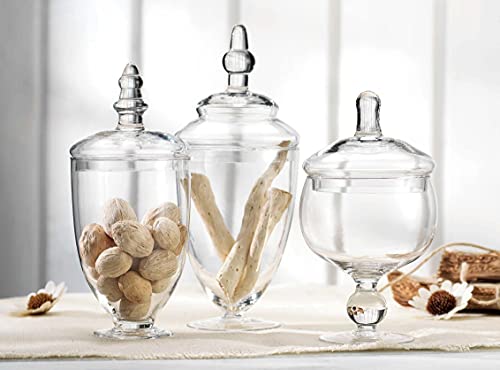 Apothecary Jars with Lids Set of 3 - Home Essentials & Beyond Candy Jars for Candy Buffet, Glass décor, Laundry Room, Potpourri, and Bathroom