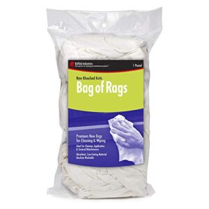 Buffalo Industries (60200) New White Bleached Knit Rags, 1 lb. box - All-Purpose Wiping, Cleaning, Polishing, Medium-Weight T-shirt Material, Washed and Bleached for Super Absorbency and Low-Linting