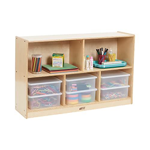 ECR4Kids - ELR-0420 Birch 5-Section School Classroom Storage Cabinet with Casters, Natural, 30" H