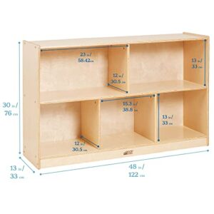 ECR4Kids - ELR-0420 Birch 5-Section School Classroom Storage Cabinet with Casters, Natural, 30" H