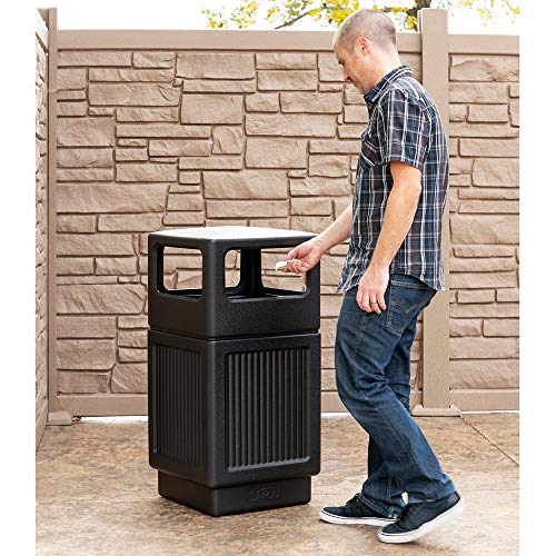 Safco Products Canmeleon Outdoor/Indoor Recessed Panel Trash Can 9476BL, Black, Decorative Fluted Panels, 38-Gallon Capacity