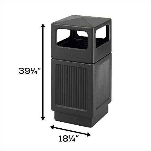 Safco Products Canmeleon Outdoor/Indoor Recessed Panel Trash Can 9476BL, Black, Decorative Fluted Panels, 38-Gallon Capacity