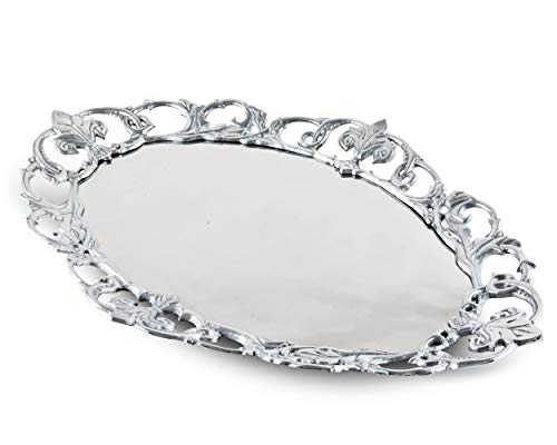 Arthur Court Designs Aluminum Fleur-De-Lis Oval Serving Tray 20 inch x 13.5 inch