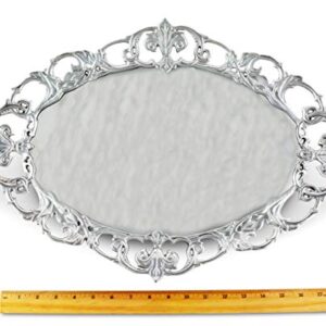 Arthur Court Designs Aluminum Fleur-De-Lis Oval Serving Tray 20 inch x 13.5 inch