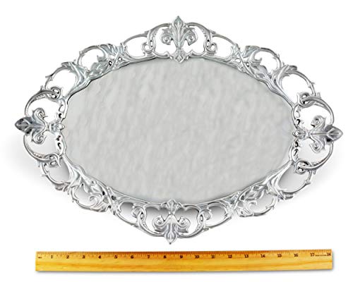 Arthur Court Designs Aluminum Fleur-De-Lis Oval Serving Tray 20 inch x 13.5 inch