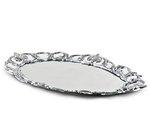 Arthur Court Designs Aluminum Fleur-De-Lis Oval Serving Tray 20 inch x 13.5 inch